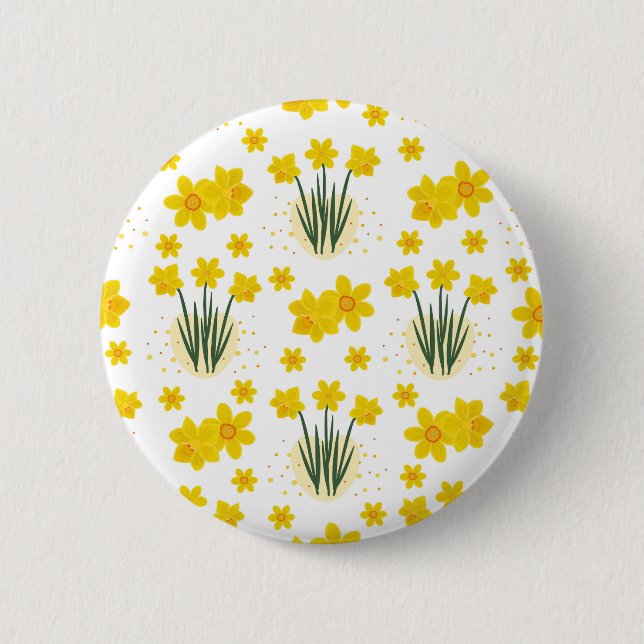 Bright daffodils, seamless pattern 6 cm round badge (Front)
