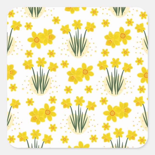 Bright daffodils, seamless pattern square sticker (Front)