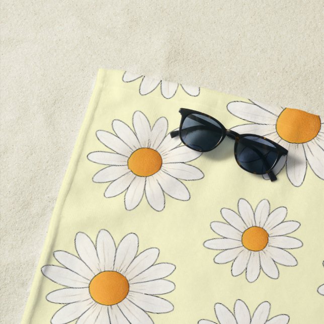 Bright Daisy Pattern – Floral Summer Accessory -  Beach Towel (In Situ)