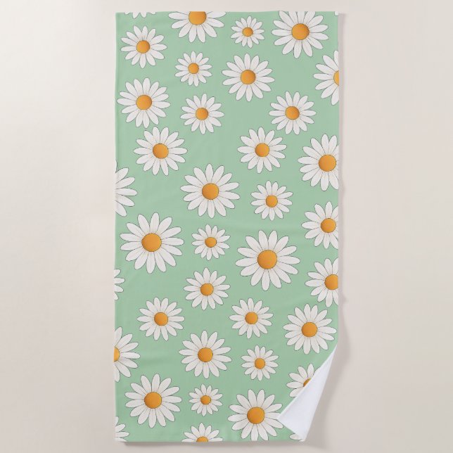 Bright Daisy Pattern – Floral Summer Accessory -  Beach Towel (Front)