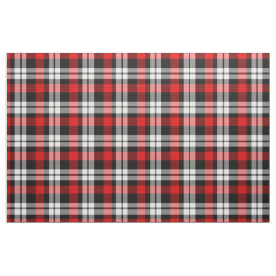 Bright Dark Red Black White Tartan Squares Pattern Fabric