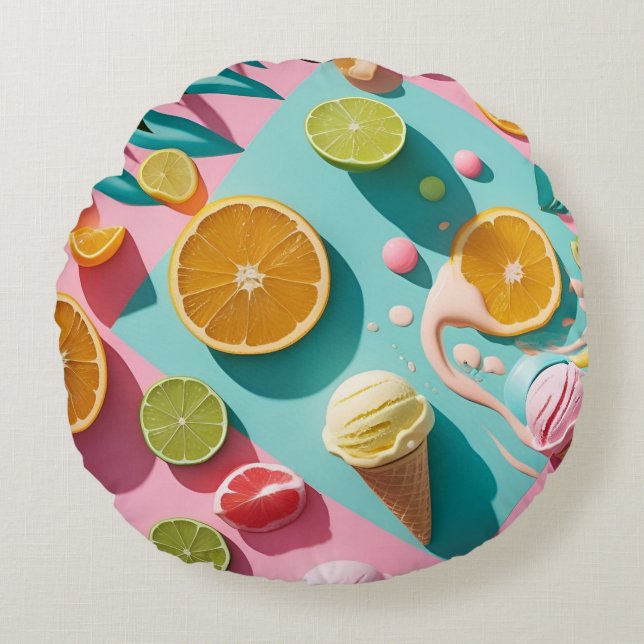 Bright Days, Bold Colours – Vibrant Summer Throw  Round Cushion (Front)