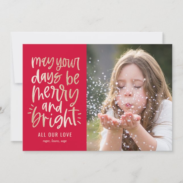 Bright Days EDITABLE COLOR Holiday Photo Card (Front)