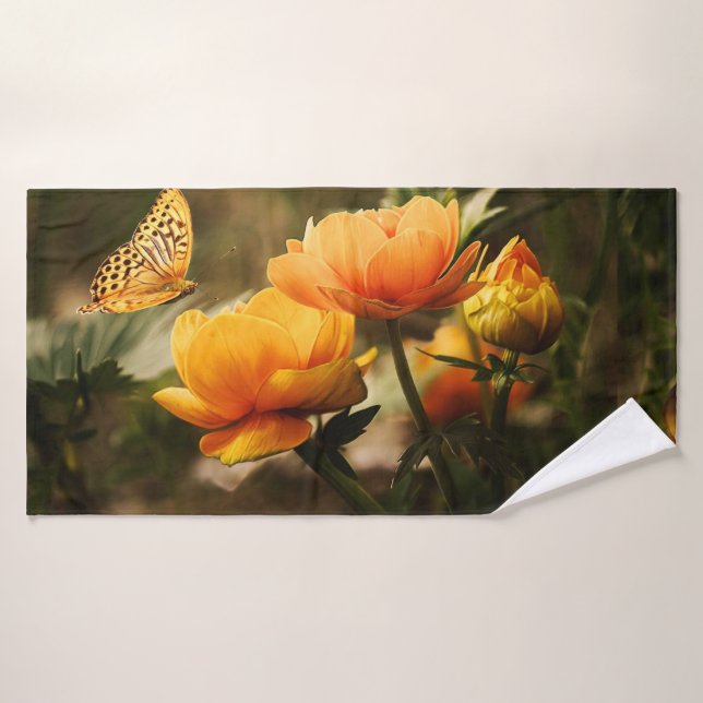 Bright Deep Yellow Flowers with Butterfly Bath Towel (Bath Towel)