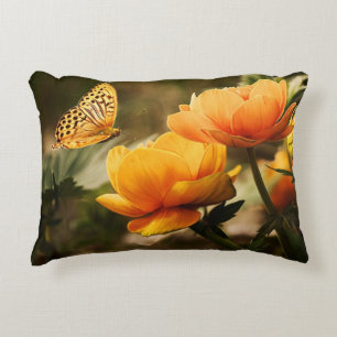 Bright Deep Yellow Flowers with Butterfly Decorative Cushion