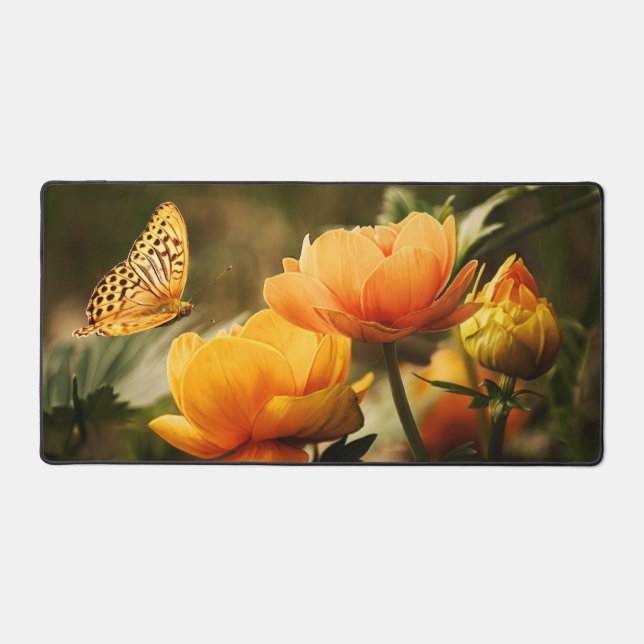 Bright Deep Yellow Flowers with Butterfly Desk Mat (Front)