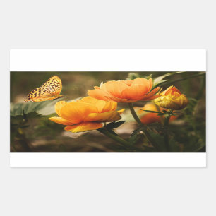 Bright Deep Yellow Flowers with Butterfly Rectangular Sticker
