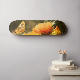 Bright Deep Yellow Flowers with Butterfly Skateboard