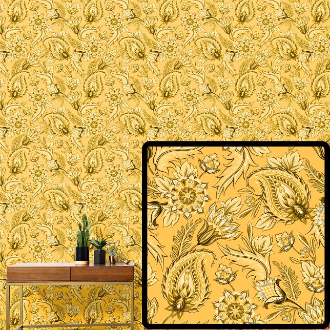 Bright Deep Yellow Gold Floral Paisley Elegant  Wallpaper (Creator Uploaded)
