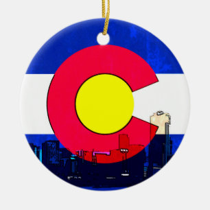Bright Denver Colorado flag skyline ornament
