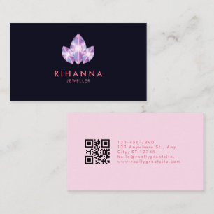 Bright Dimond Jeweler Pink Navy Minimal QR code Business Card