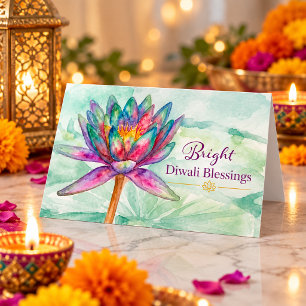 Bright Diwali Blessings Lotus Flower Card