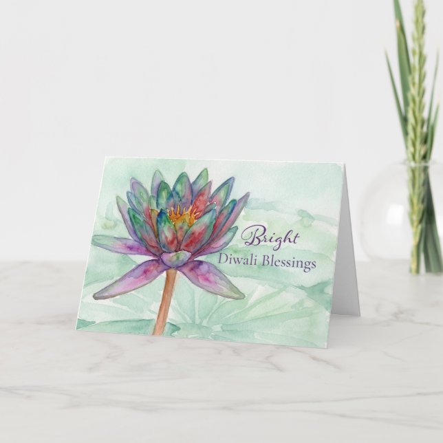 Bright Diwali Blessings Lotus Flower Card (Front)