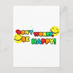 bright don't worry be happy face design postcard