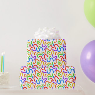 Bright Dopamine Rainbow Squiggles Modern Abstract Wrapping Paper