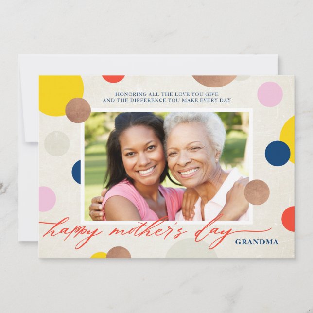 Bright Dots Happy Mother's Day Grandma Photo Holiday Card (Front)
