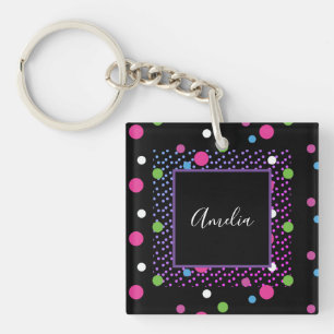 Bright Dots on Dot Pattern Name Key Ring