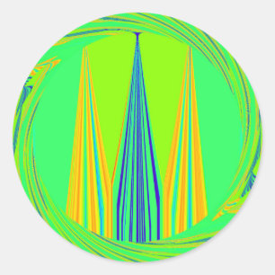 Bright Edgy Geometrical Neon  Pattern Art Design Classic Round Sticker