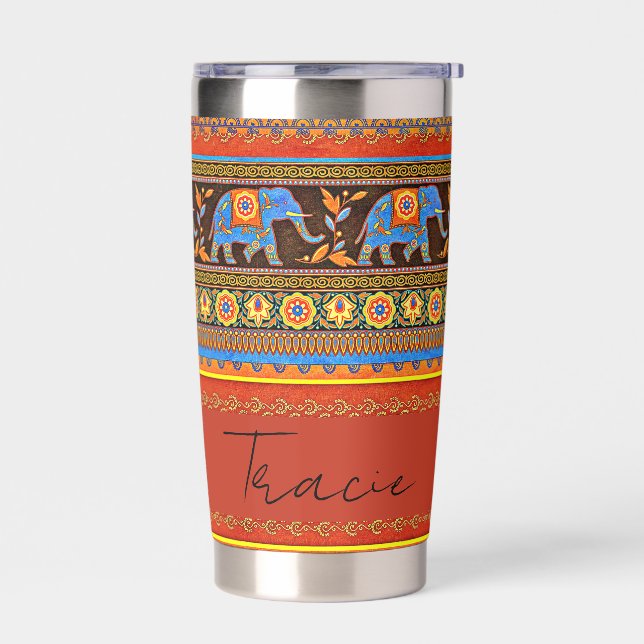 Bright elephants personalised insulated tumbler (Left)