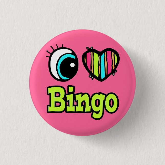 Bright Eye Heart I Love Bingo 3 Cm Round Badge (Front)