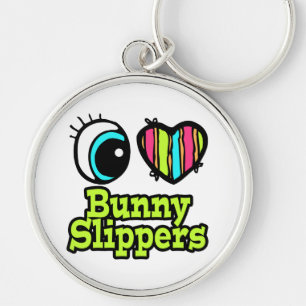 Bright Eye Heart I Love Bunny Slippers Key Ring