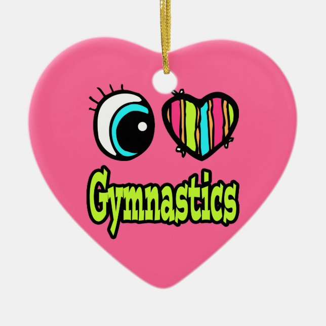 Bright Eye Heart I Love Gymnastics Ceramic Tree Decoration (Front)