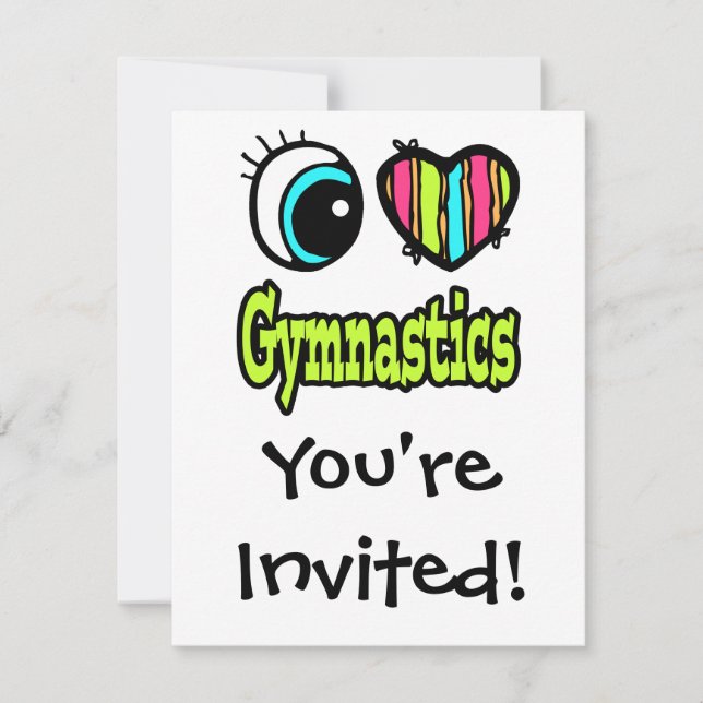 Bright Eye Heart I Love Gymnastics Invitation (Front)