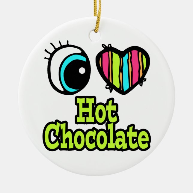 Bright Eye Heart I Love Hot Chocolate Ceramic Tree Decoration (Front)