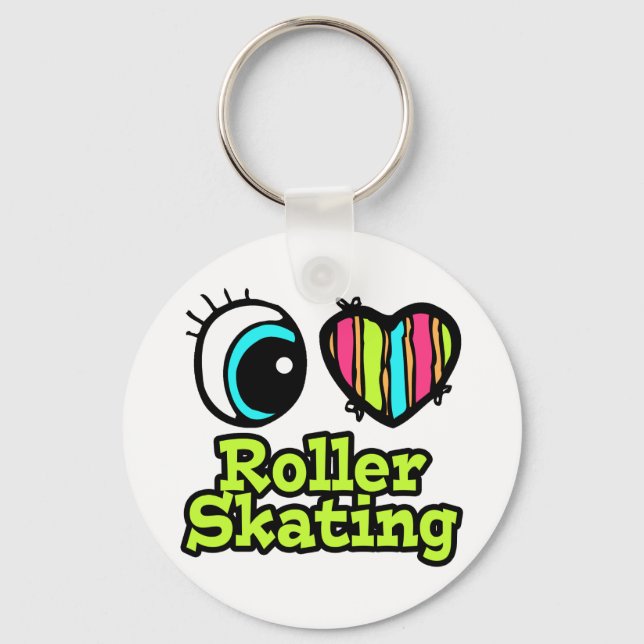 Bright Eye Heart I Love Roller Skating Key Ring (Front)