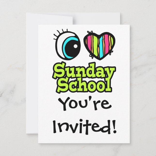 Bright Eye Heart I Love Sunday School Invitation (Front)