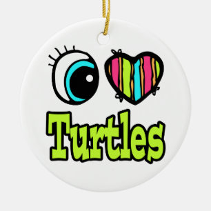 Bright Eye Heart I Love Turtles Ceramic Tree Decoration