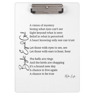 Bright Eyed Girl Inspirational Poem Wall Art Decor Clipboard