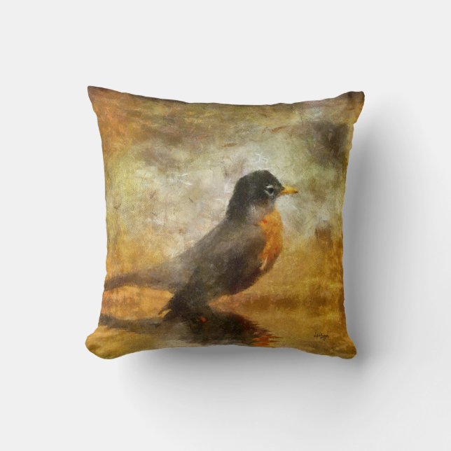 Bright Eyed Robin by Lois Bryan Cushion (Front)