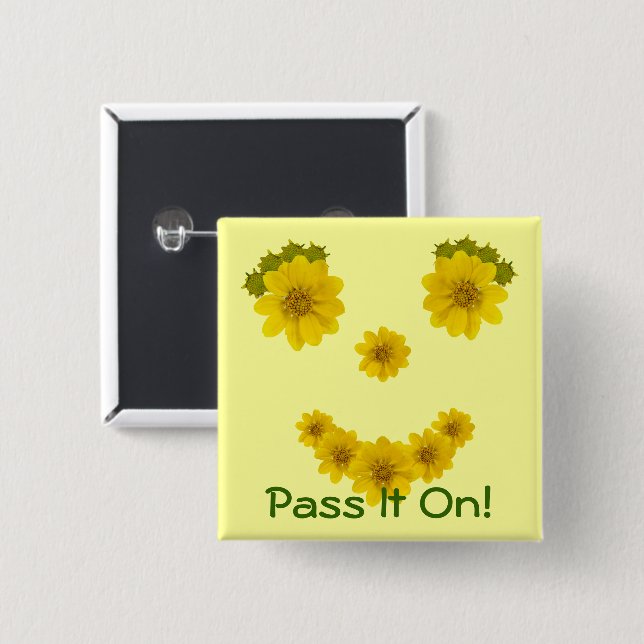 Bright Eyed Yellow WildFlower Smile 15 Cm Square Badge (Front & Back)