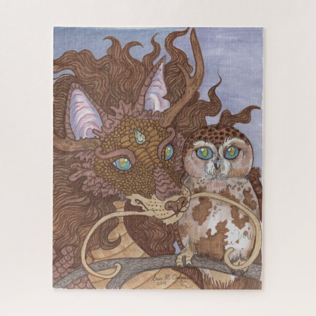 Bright Eyes Owl and Dragon Jigsaw Puzzle (Vertical)