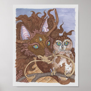 Bright Eyes Owl and Dragon Poster