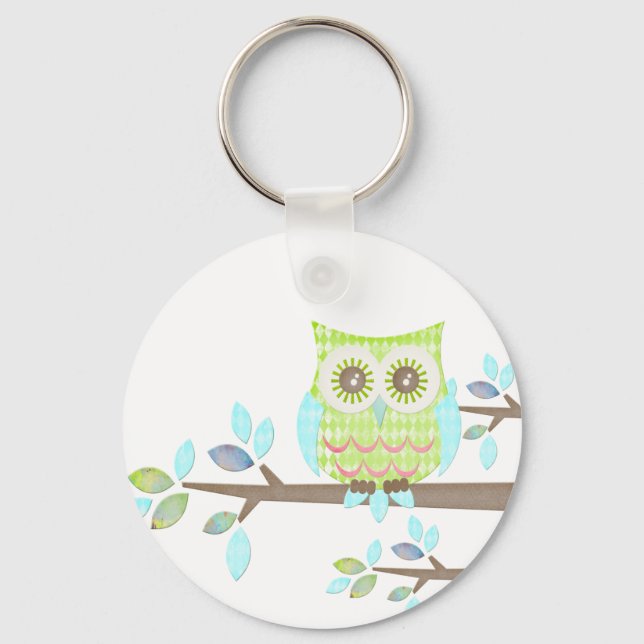 Bright Eyes Owl in Tree Key Ring (Front)