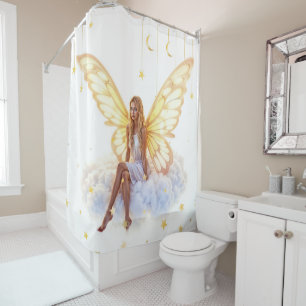 Bright fairy golden butterfly wings gentle beauty shower curtain