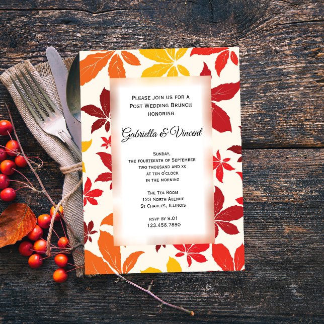 Bright Fall Leaves Post Wedding Brunch Invitation (Set the tone for your Autumn after marriage event with the Bright Fall Leaves Post Wedding Brunch.)