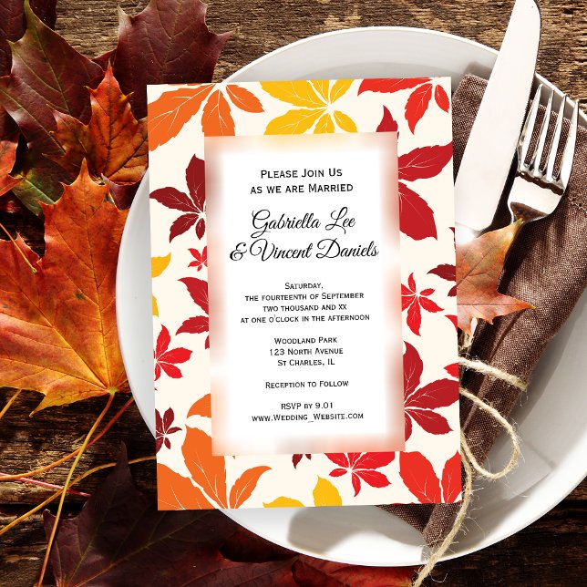Bright Fall Leaves Wedding Invitation (Set a warm Autumnal tone for your marriage ceremony with the Bright Fall Leaves Wedding Invitation.)