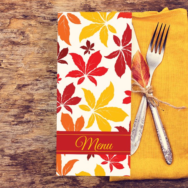 Bright Fall Leaves Wedding Menu (Set a festive Autumn table at your celebration with the Bright Fall Leaves Menu.)