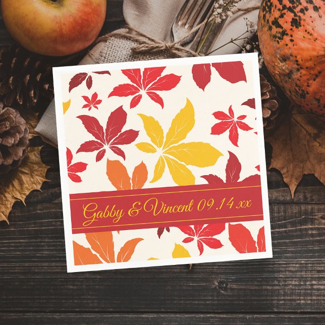 Bright Fall Leaves Wedding Napkin (Set a festive Autumn table with the Bright Fall Leaves Disposable Paper Napkins.)