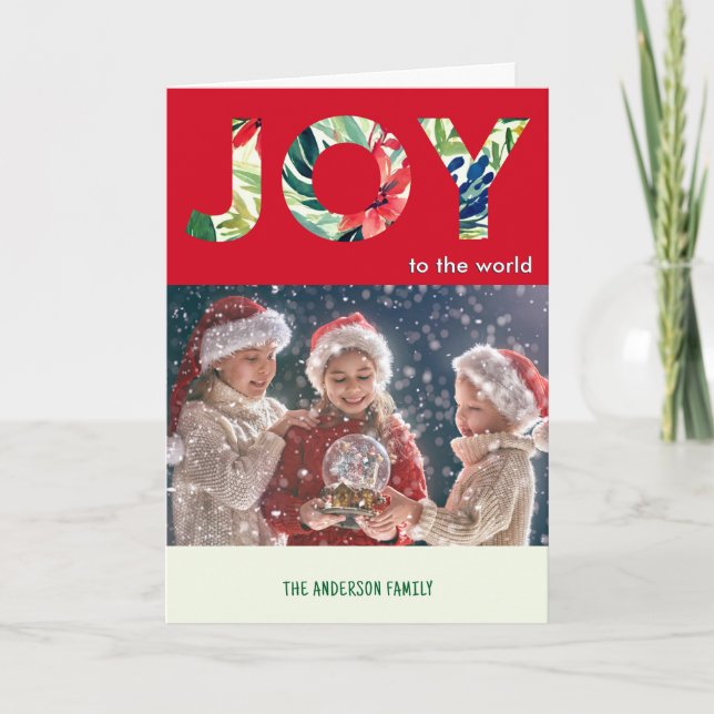 Bright Festive Joy To The World Merry Christmas Holiday Card (Front)