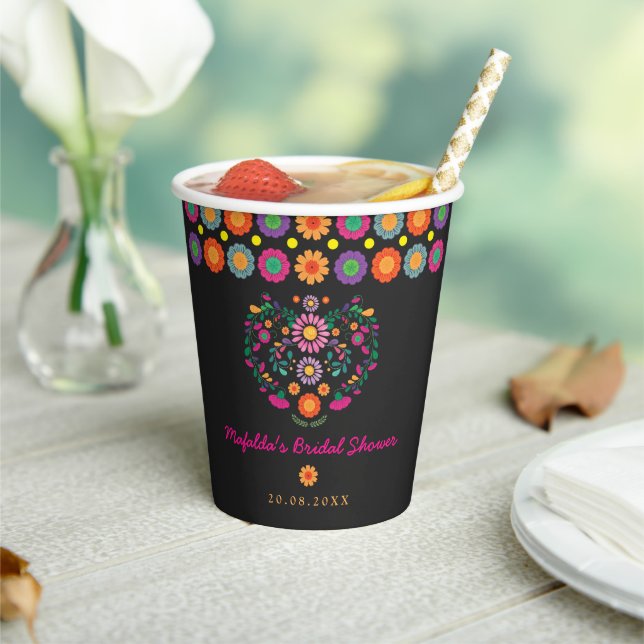 Bright Fiesta Mexican Floral Pattern Bridal Shower Paper Cups (Insitu)
