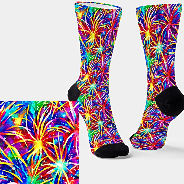 Bright Fireworks, Watercolor Painting Socks (Creator Uploaded)