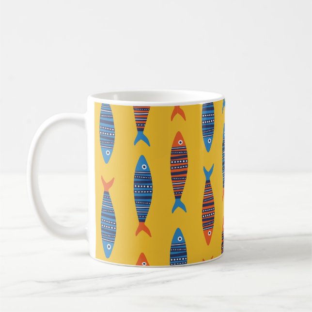 Bright fishes seamless pattern. Seaside hand drawn Coffee Mug (Left)