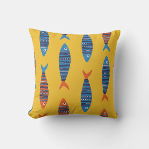 Bright fishes seamless pattern. Seaside hand drawn Cushion