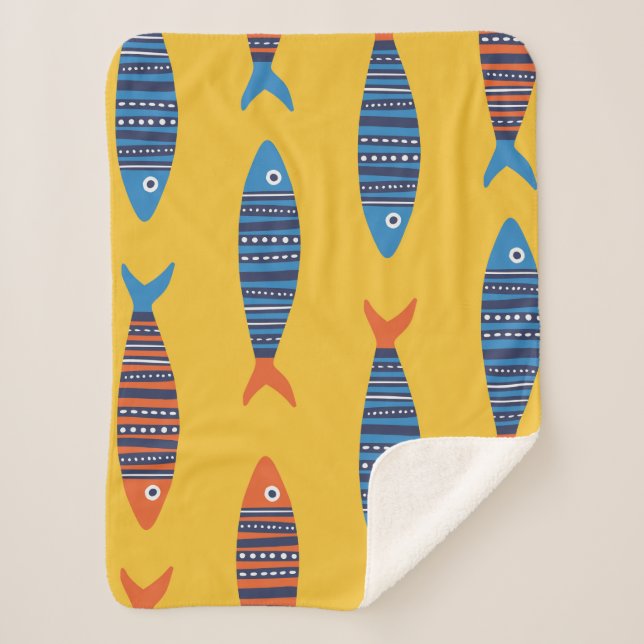 Bright fishes seamless pattern. Seaside hand drawn Sherpa Blanket (Front)