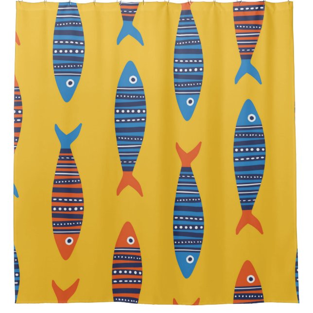 Bright fishes seamless pattern. Seaside hand drawn Shower Curtain (Front)