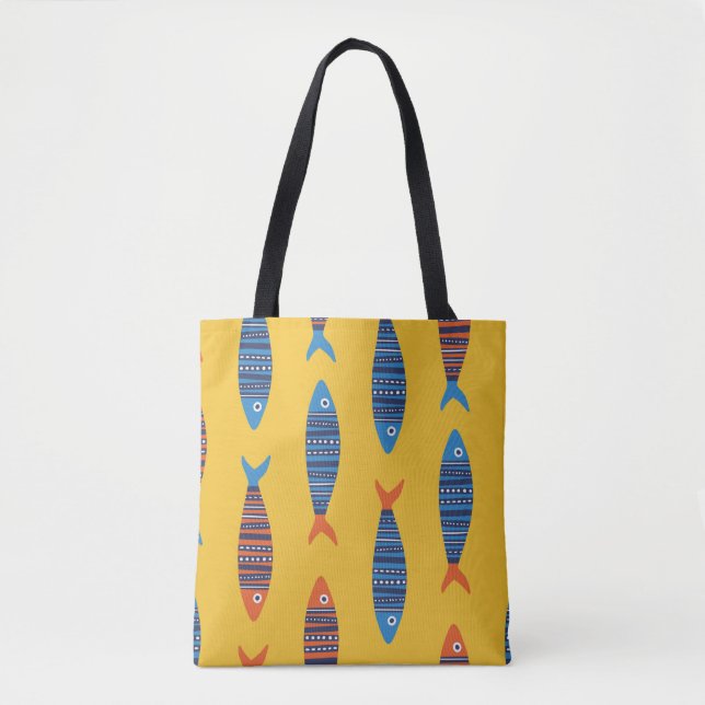 Bright fishes seamless pattern. Seaside hand drawn Tote Bag (Front)